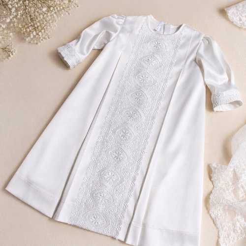 Unisex Cotton Christening Gown, Ivory Lace Baptism Dress, Heirloom Blessing Robe