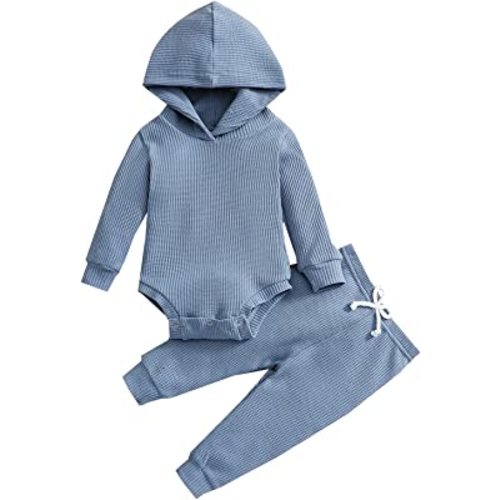 Thorn Tree Newborn Unisex Baby Clothes Set Hooded Long Sleeve Bodysuit Stretchy Pants Ribbed Outfits Fall Winter
