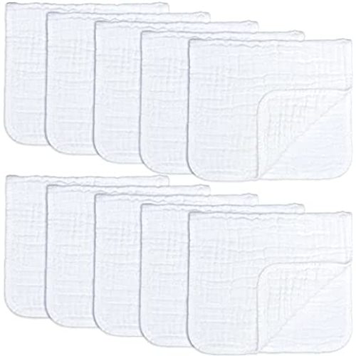 Muslin Burp Cloths - 100% Organic Cotton Large Hand Washcloths 6 Layers Super Absorbent and Soft by KiddyCare - 4 Pack, White, Size: 10x20 inch (Pack