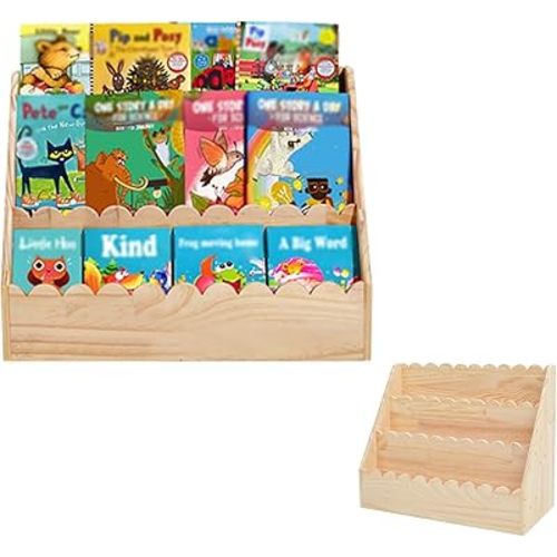 Kids Bookshelf-3-Tier Wooden Book Shelf for Kids Rooms,Nursery&Toddlers Montessori Bookcase with Deep Storage Pockets, Baby Book Storage,Children's Bookshelf for Nursery&Bedroom (Large)
