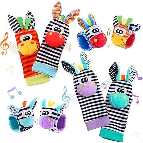 Baby Wrist Rattles Foot Finder Socks Set, Wrist Rattle Arm Hand and Rattle Leg Ankle Socks, Newborn Soft Sensory Toys, Baby Socks Infant Wrist Rattles for Babies 0-6 Months, Baby Gift 0-6 6-12 Months