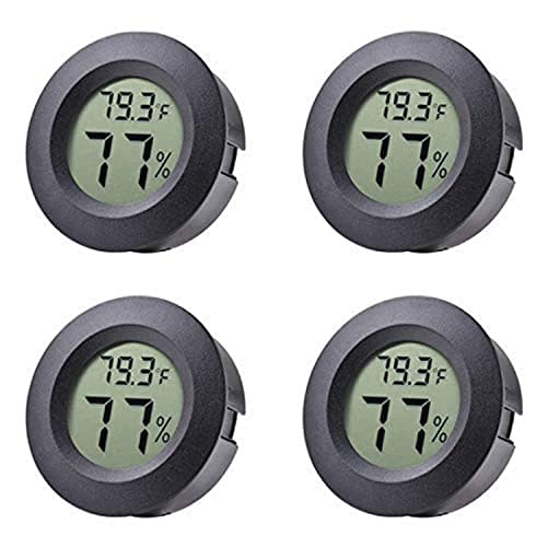 Veanic 4-pack Mini Hygrometer Thermometer Fahrenheit or Celsius Meter Digital LCD Monitor Indoor Room Round Humidity Temperature Gauge for Humidors Home Humidifiers Car Greenhouse Babyroom