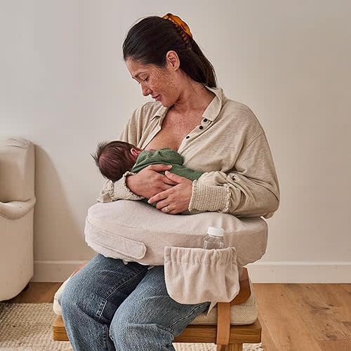 My Brest Friend Nursing Pillow - Deluxe - Enhanced Comfort w/Slipcover - Ergonomic Breastfeeding Pillow for Ultimate Support for Mom & Baby - Adjustable Pillow W/Handy Side Pocket, Soft Sand