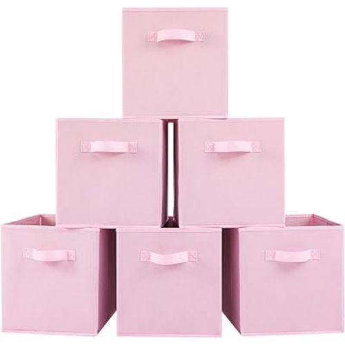 Stero 13x13x13 Inch Fabric Storage Bins 6 Pack Fun Colored Durable Storage Cubes with Handles Foldable Cube Baskets for Home, Kids Room, Closet and Toys Organization Pink