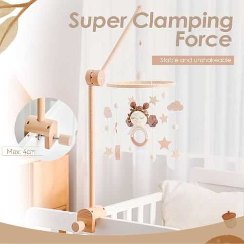HI BABY MONMENT Crib Mobile Arm - Rotating Baby Mobile Hanger, Natural Beech Wood, Mobile Stand for Crib Nursery Decor, Perfect for Baby Girl or Boy