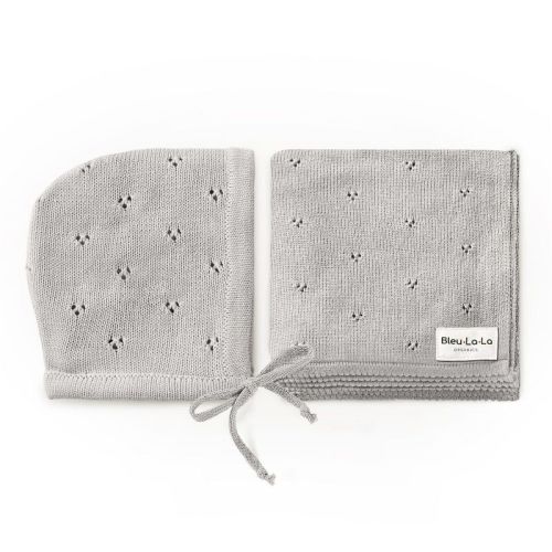Luxury Organic Cotton Baby Swaddle Receiving Blanket + Hat Gift Set For Newborns And Infant Boys And Girls - Dove Grey