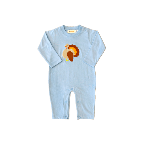 Turkey Applique Romper Sky Blue