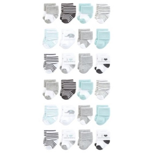 Hudson Baby Cotton Rich Baby Terry Socks 24-Pack, Mom and Dad Gray Mint, 0-6 Months