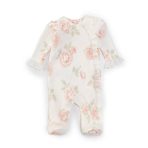 Edgehill Collection Baby Girls Premiee-9 Months Floral Ruffle-Detailed Footie Coverall