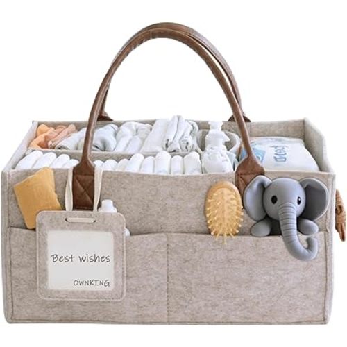 OWNKING Baby Nappy, Baby Diaper Caddy Organizer, Nursery Storage Basket for Newborn Essentials, Car Organizer for Diapers and Wipes, Neutral Gift Baby Shower