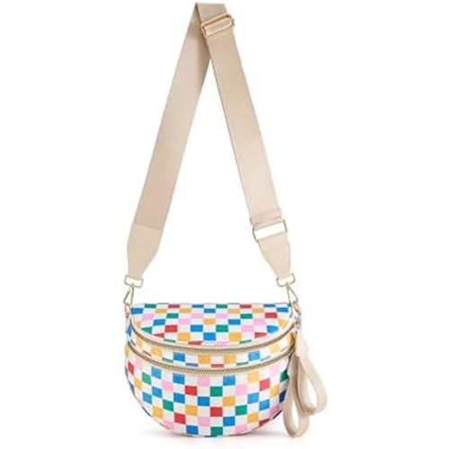 FEIBOON Spacious Checkered Nylon Crossbody Bag Bum Bag Handbags Wallets for Women