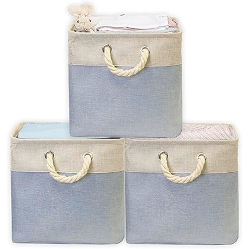 Simple Houseware Fabric Storage Cubes, 13" x 13" Storage Bin, 3 Pack, Blue