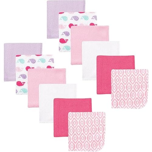 Luvable Friends Unisex Baby Cotton Rich Washcloths, Girl Whale, One Size
