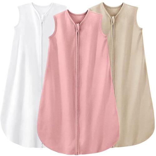 Yoofoss Baby Sleep Sack 6-12 Months Baby Wearable Blanket 100% Cotton 2-Way Zipper Toddler Sleeping Sack, 3 Pack Soft Lightweight Sleep Sacks for Babies - White&pink&apricot - Medium