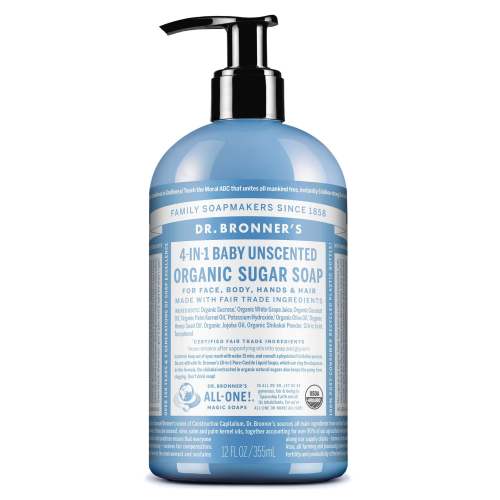 Baby Unscented Organic Sugar Soaps | No Clog Pump | Dr. Bronner's