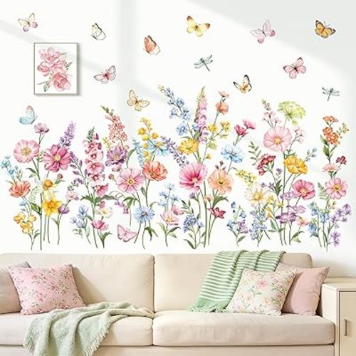 decalmile Flower Daisy Wildflower Grass Wall Decals Stickers