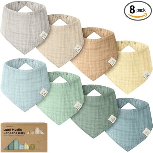 KeaBabies 8-Pack Muslin Baby Bibs for Drooling, Teething – Muslin Bandana Drool Bibs for Baby Boys, Girls, Newborn, Teething Toddlers, Infant 0-36 Months, Soft Cotton Extra Absorbent (Mirage)