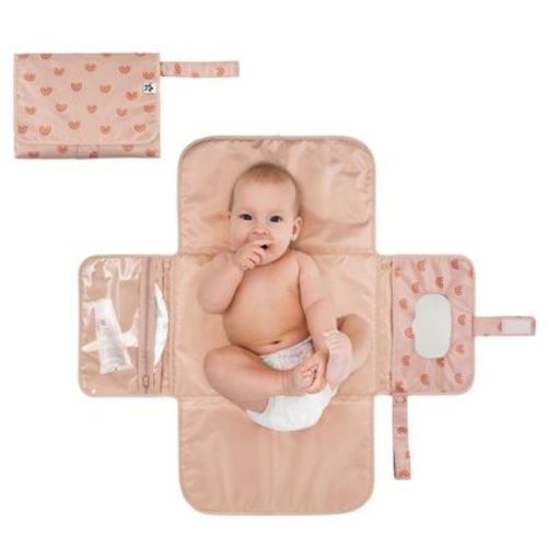 Tiny Twinkle Portable/Foldable Waterproof Diaper Changing Pad with Smart Wipes Pocket (Sage Checkers)