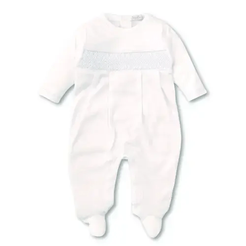 Hand Smocked CLB Charmed White/Blue Footie