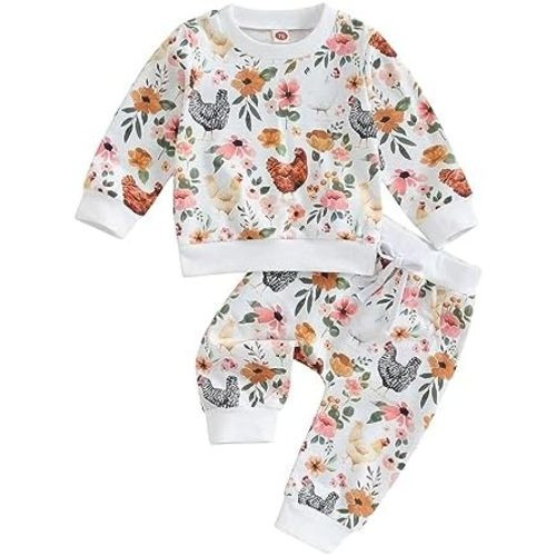 Kaipiclos Baby Girl Fall Winter Clothes Toddler Sweatsuit Outfit Floral Print Sweatshirt Long Sleeve Shirt Top Pants Clothing