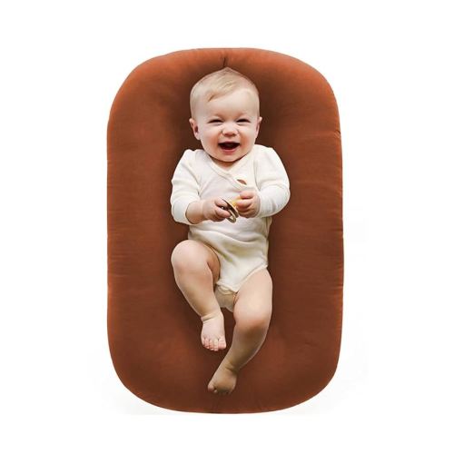 Baby Lounger Play Mat 100% Cotton,Soft & Breathable Tummy Time Mat for Newborn Infant 0-24 Months,Babies Essentials Gifts,Coffee