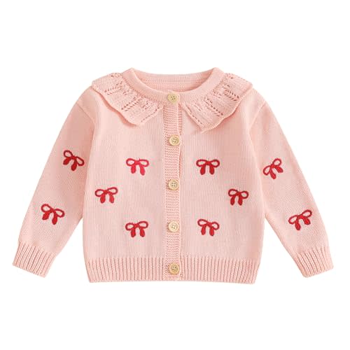 Kodaruber Toddler Baby Girl Knit Cardigan Sweater Bow Print Ruffle Long Sleeve Button Down Sweaters Fall Winter Clothes