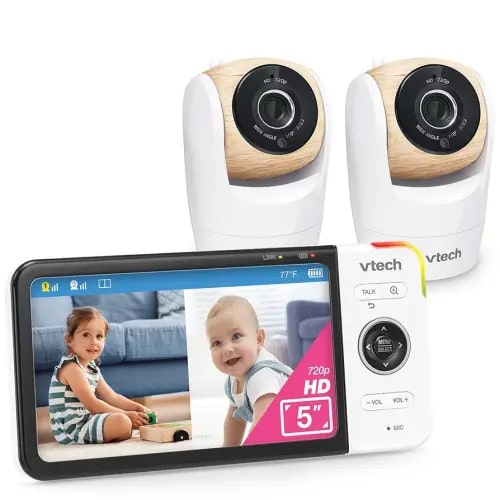 VTech VM928-2HD 5” 720p HD Display 2 Cameras Baby Monitor,110 Wide Angle View,Remote Pan-Tilt-Zoom,Night Vision,Up to 1000ft Range,Temperature Sensor,9 Soothing Sounds & Lullabies,2-Way Talk,No WiFi