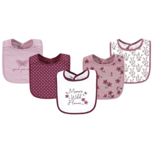 Hudson Baby Infant Girl Cotton Bibs, Plum Wildflower, One Size