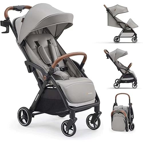 Travel Stroller, Overhead-Friendly Compact Baby Stroller(Newborn to 50lbs), Self-Folding Toddler Pushchair for Travel, Full-Reclining Seat, Cup Holder Included