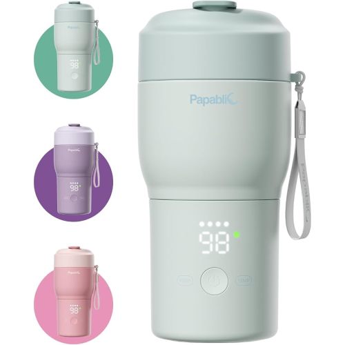 Papablic Pro Portable Bottle Warmer for Travel – 2X Faster Heating, 5 Temp Settings, Baby Milk & Formula Warmer On the Go, Long Battery Life, Mint Green