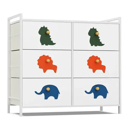 FRAPOW Kids Dresser for Bedroom, Baby Dresser with 6 Fabric Drawers Tall Storage Organizer for Toddler Child with Wood Top Metal Frame for Living Room, Nursery, Closet, Apartment