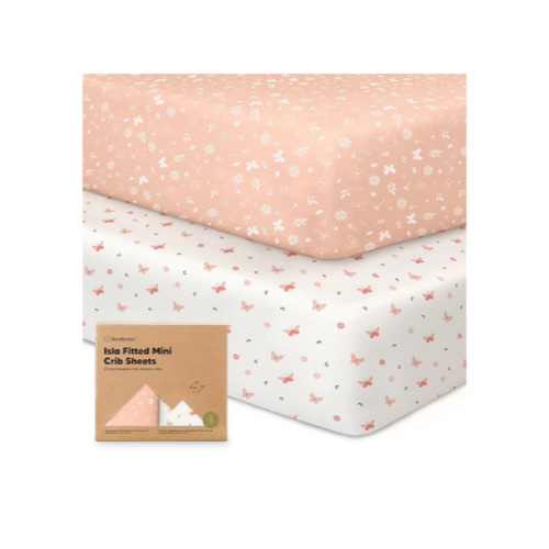 Pack and Play Sheets Fitted - 2-Pack Mini Crib Sheets for Pack N Play Mattress 38x26, Soft & Cozy, Neutral Toddler Playard Bedding, Snug Fitted Mini Baby Crib Mattress Cover Boy, Girl (Butterflies)