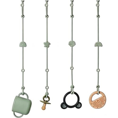 Andy Bear Toy Straps for Baby Toy Safety Straps Silicone High Chair Toys Straps Toddler Bottle Straps for Strollers, High Chair, Cribs, Car Seat, Stroller Accessories, Baby Pacifier Clip-Sage
