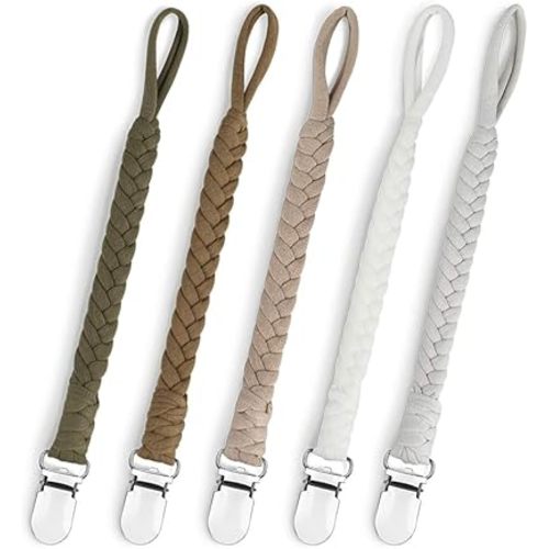 Pacifier Clip for Boys and Girls Binky Holder Pacifier Holder Leash Smoother Clip Handmade Braided Fits All Pacifiers -Modern Unisex Baby Birthdays Gift(5 Pack)