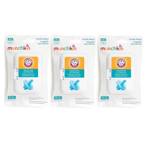 Munchkin Arm & Hammer Pacifier Wipes - Safely Cleans Breast Pump Parts and Feeding Essentials for Baby and Toddler, 3 Pack, 108 Wipes