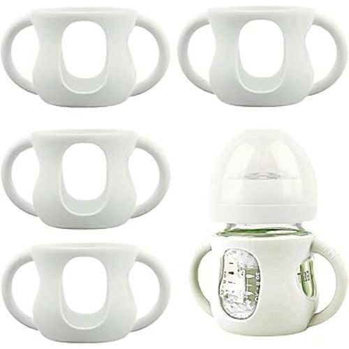 4 Pack Silicone Sleeves for Avent Natural Glass Baby Bottles, Silicone and Easy-Grip Handles for Drop Protection, Compatible with Philips Avent 4/8 OZ Glass Bottle (Milk White, 4 OZ)