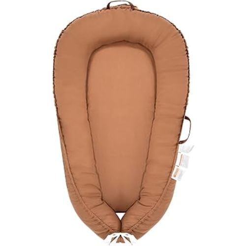 Baby Lounger for Newborns 0-24 Months, 100% Cotton Adjustable Snuggle Me Lounger, Nest in Bed, Essentials Gifts,Portable Floor Seat (Brown)