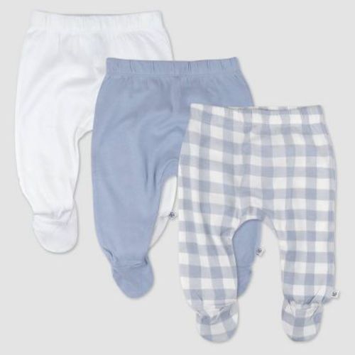 Honest Baby 3pk Painted Buffalo Check Footed Harem Pants - Blue 0-3m