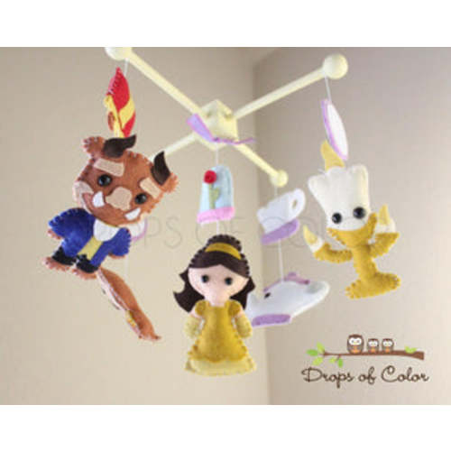 Princess Mobile, Beauty Beast Baby Crib Mobile, Nursery Room Decor – Dropsofcolorshop