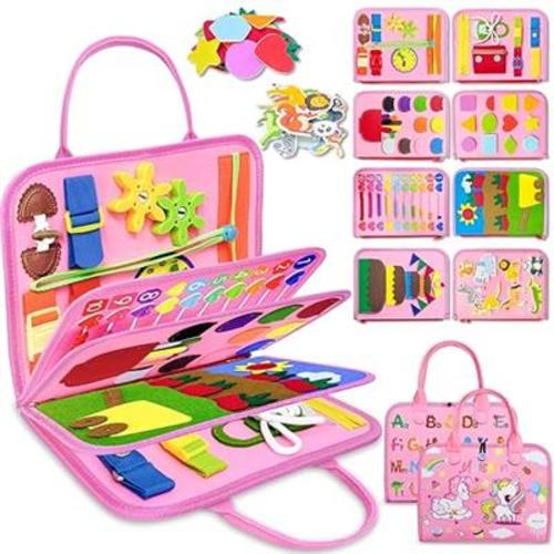Exorany Busy Board Montessori Toys for 1 2 3 4 Year Old Girl Birthday Gifts, Busy Book Sensory Learning Toys for Toddlers 1-3 2-4, Toddler Girl Travel