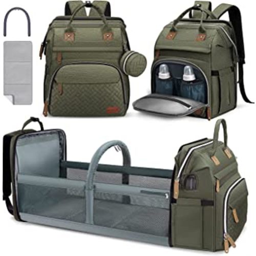 DERSTUEWE Diaper Bag Backpack,Baby Diaper Bags Multi functional Trave diaper backpack Large Capacity, (Army Green)