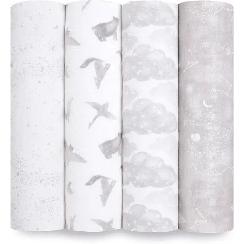 aden + anais Swaddle Blanket, 100% Organic Cotton Blankets for Girls & Boys, Baby Receiving Swaddles, Ideal Newborn & Infant Swaddling Set, 4 Pack, Map The Stars