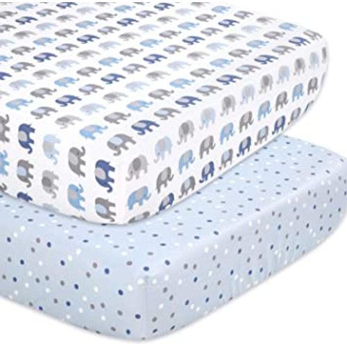The Peanutshell Elephant Fitted Crib Sheet Set for Baby Boys or Girls, 2 Pack Unisex Set