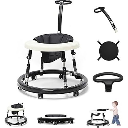 Baby Walker Foldable with 9 Adjustable Heights Walker for Baby Anti-Tip Shockproof Baby Walkers Baby Walker with Wheels Baby Walker with Handle Activity Center for Baby 6-12 Months