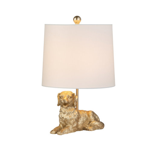 Rosdorf Park Gold Resin Retriever Dog Table Lamp With Linen Shade & Reviews | Wayfair