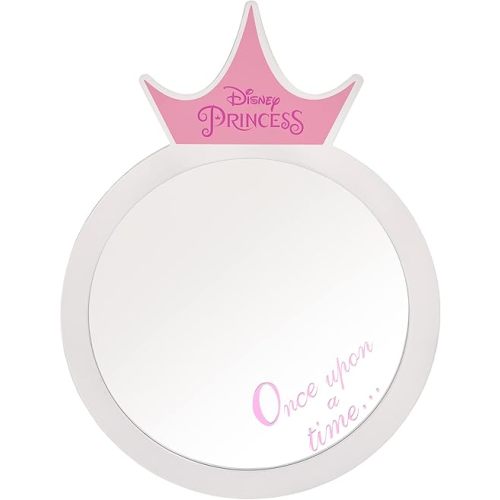 NoJo Disney Once Upon a Time Princess White Round Wooden Framed Wall Mirror with Pink Tiara