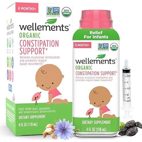 Wellements Organic Constipation Support | Safe and Gentle Organic Constipation Relief for Infants, Babies and Toddlers | No Harsh Laxatives | USDA Certified Organic | 4 Fl Oz. 6 Months +