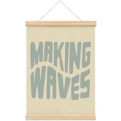 PLKMN Surf Beach Wall Decor, Making Waves Wall Art with Wooden Poster Hanger, Summer Coastal Wall Art, 12x16 Inch