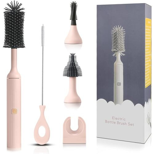 winforhour Electric Cleaning Brush with Electric Bottle Cleaner Set and Straw Brush,Suitable for Kitchen Brush and Baby Bottle Brush.Waterproof IPX65(Pink