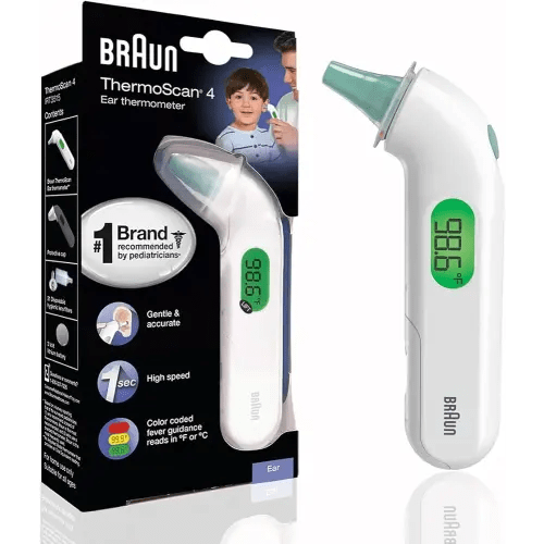 Braun ThermoScan 4 Digital Ear Thermometer for Kids and Adults, Professional Accuracy, Color Coded and Audio Fever Guidance for Babies, Toddlers